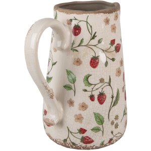 Clayre & Eef 6CE1633L Sierkan Beige Rood Keramiek 21x15x23 cm Landelijke stijl