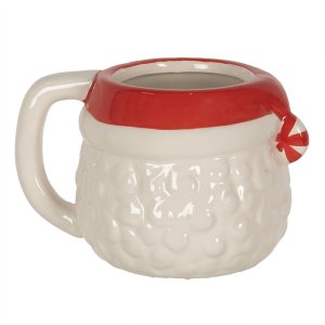 Clayre & Eef 6CEMU0133 Mok Wit Rood 15x11x9 cm - 450 ml Kerstmok