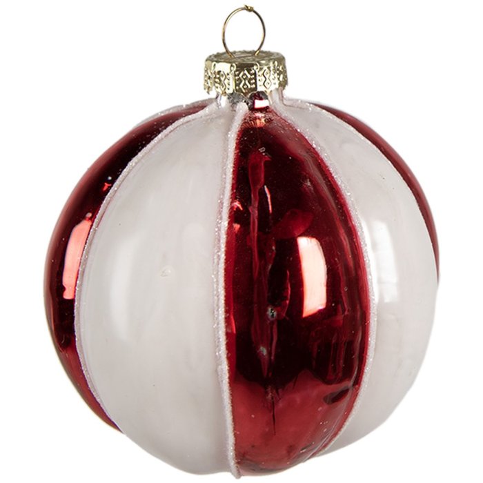 Clayre & Eef 6GL4336 Kerstbal rood wit Ø 8x8 cm
