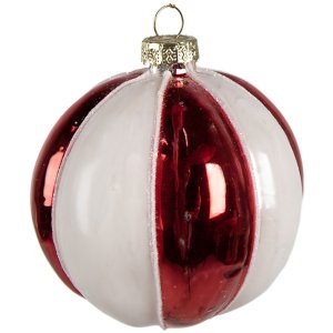 Clayre & Eef 6GL4336 Kerstbal rood wit Ø 8x8 cm