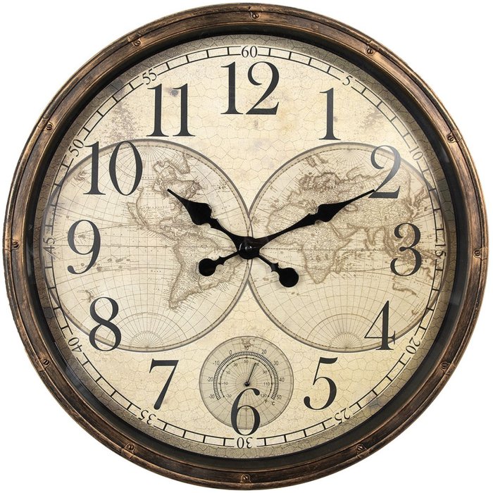 Clayre & Eef 6KL0813 Wandklok Bruin Beige Ø 50x5 cm - 1xAA