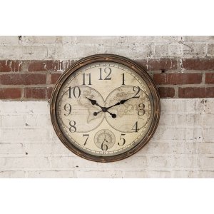 Clayre & Eef 6KL0813 Wandklok Bruin Beige Ø 50x5 cm - 1xAA