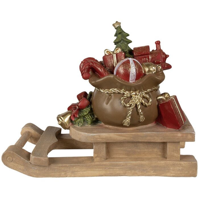 Decoratie kerstcadeautjes op arreslee Bruin, rood 38x16x29 cm
