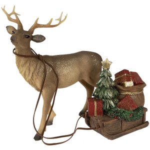 Clayre & Eef 6PR3909 Decoratief rendier met slee Bruin, Rood 30x9x20 cm