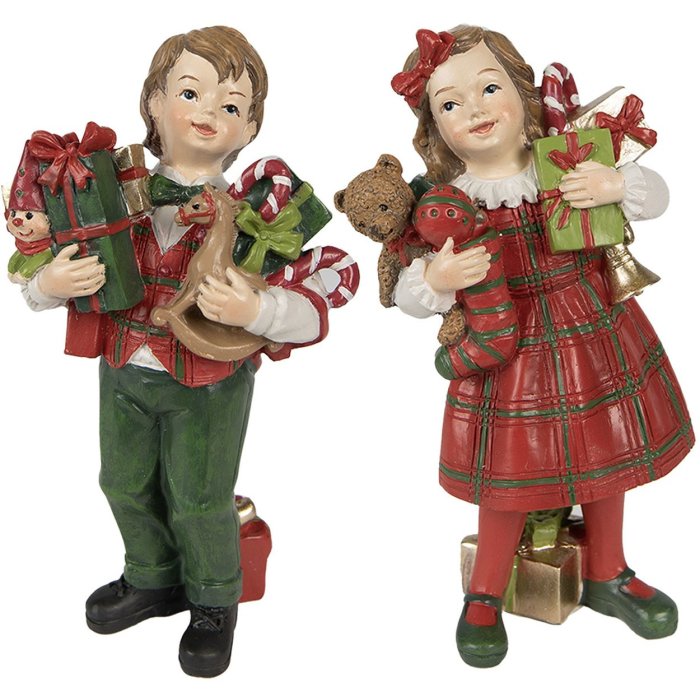 Clayre & Eef 6PR3920 Decoratie Kinderen Rood, Groen 7x6x13 - 7x5x13 cm (2 stuks)