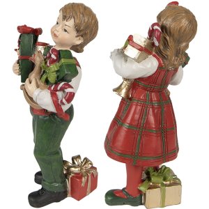 Clayre & Eef 6PR3920 Decoratie Kinderen Rood, Groen 7x6x13 - 7x5x13 cm (2 stuks)