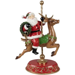 Kerstversiering beeldje kerstman op rendier rood, bruin...