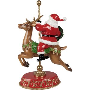 Kerstversiering beeldje kerstman op rendier rood, bruin 29x14x46 cm