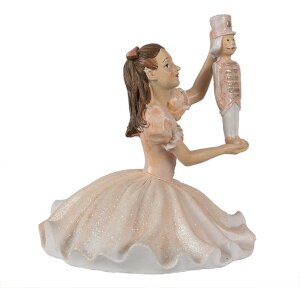 Clayre & Eef 6PR3944 Decoratieve Ballerina Roze Wit 12x12x13 cm Polyresin
