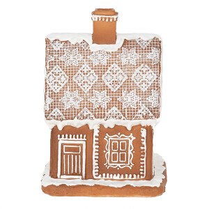 Clayre & Eef 6PR3974 Decoratiehuisje met LED Bruin 13x13x18 cm- 3xAAA