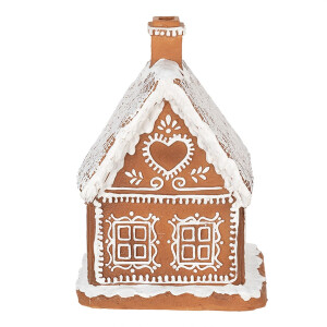 Clayre & Eef 6PR3974 Decoratiehuisje met LED Bruin 13x13x18 cm- 3xAAA