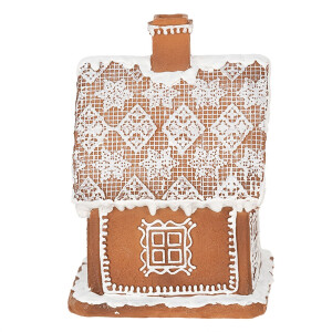 Clayre & Eef 6PR3974 Decoratiehuisje met LED Bruin 13x13x18 cm- 3xAAA