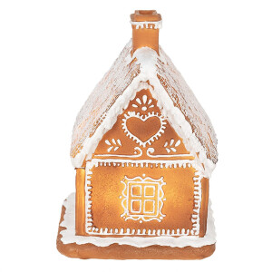 Clayre & Eef 6PR3974 Decoratiehuisje met LED Bruin 13x13x18 cm- 3xAAA