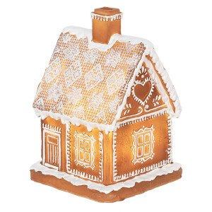 Clayre & Eef 6PR3974 Decoratiehuisje met LED Bruin 13x13x18 cm- 3xAAA