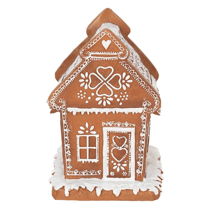 Clayre & Eef 6PR3975 Decoratiehuisje met LED Bruin 15x12x17 cm- 3xAAA