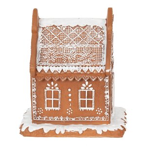 Clayre & Eef 6PR3975 Decoratiehuisje met LED Bruin 15x12x17 cm- 3xAAA