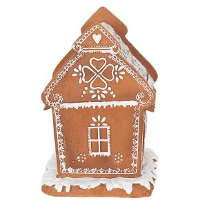 Clayre & Eef 6PR3975 Decoratiehuisje met LED Bruin 15x12x17 cm- 3xAAA