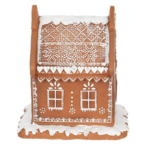 Clayre & Eef 6PR3975 Decoratiehuisje met LED Bruin 15x12x17 cm- 3xAAA