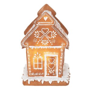 Clayre & Eef 6PR3975 Decoratiehuisje met LED Bruin 15x12x17 cm- 3xAAA