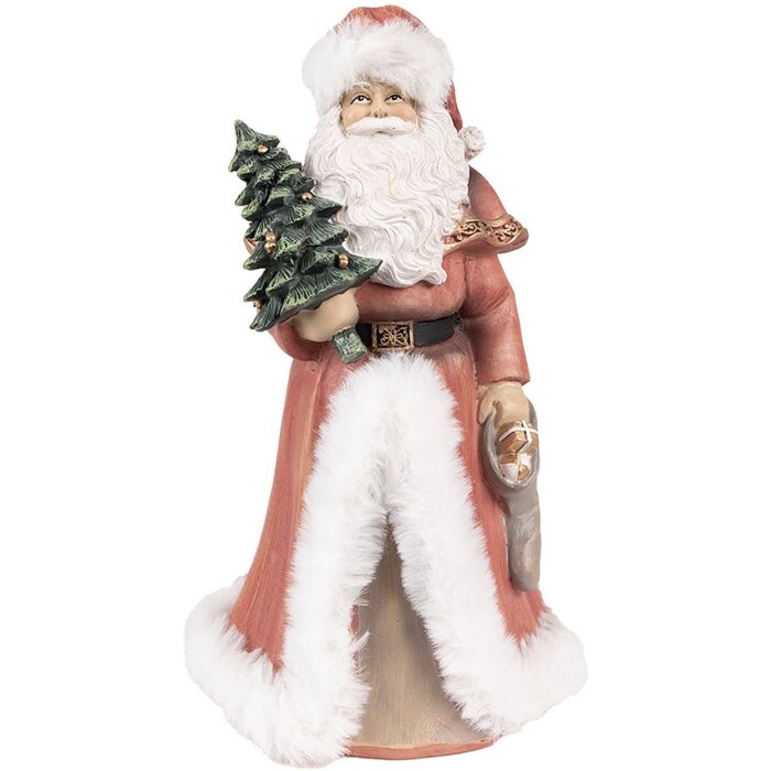 Clayre & Eef Kerstversiering Beeldje Kerstman Rood, Wit 14x12x23 cm