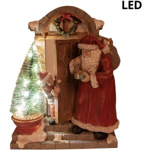 Clayre & Eef 6PR4945 kerstdecoratie kerstman LED rood bruin 18x8x22 cm