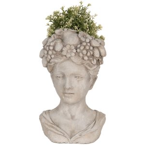 Clayre & Eef 6TE0492 Indoor Bloempot Grijs 22x21x35 cm Vrouwenkop
