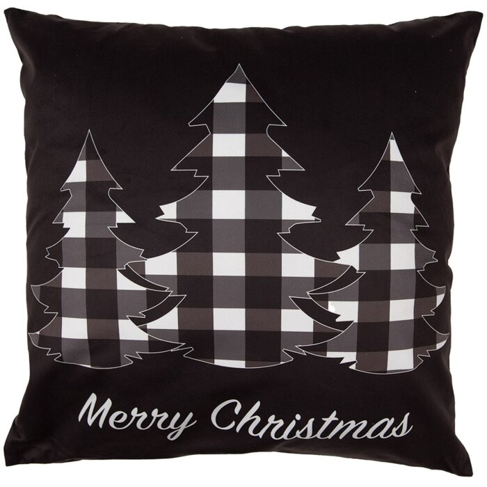 Clayre & Eef BWX23 Kussenhoes Zwart Wit Vrolijk Kerstfeest 45x45 cm