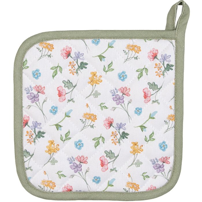Clayre & Eef CFL45 Pannenlap Wit, Groen 20x20 cm