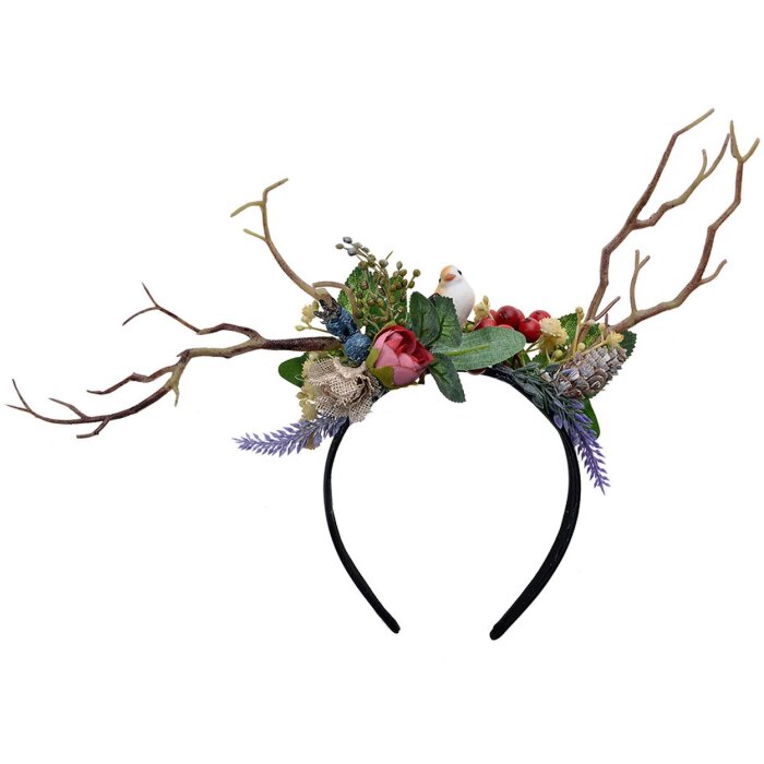 Juleeze JZHB0131 Haarband dames groen bruin met bloemen en vogelmotief