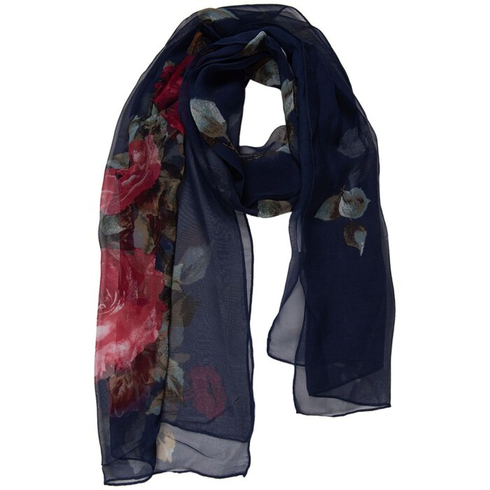 Juleeze JZSC0714BL Sjaal Dames Blauw Bloemen 50x160 cm