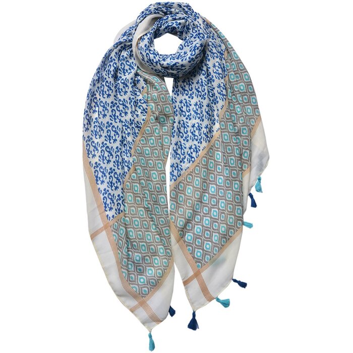 Juleeze JZSC0735BL Sjaal Dames Patroon Blauw, Groen, Beige 90x180 cm