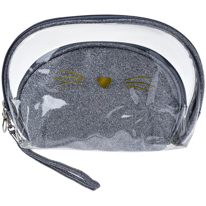 Juleeze JZSET0002ZI Cosmetisch tasje zilverkleurig (set van 2) 24x15 - 19x12 cm