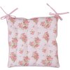 Clayre & Eef stoelkussen rozenprint roze 40x40x4 cm katoen met lintbanden