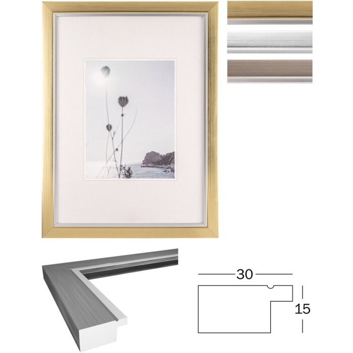 Walther fotolijst Beyond DIN A4 A3 polystyreen zilveren rand helder glas MDF