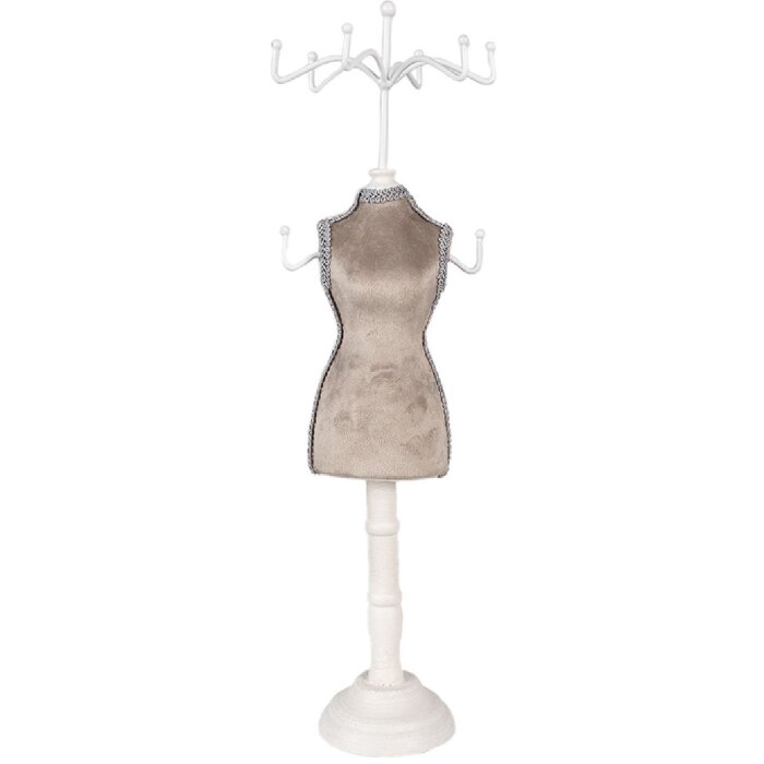 Clayre & Eef 65311 Sieradenstandaard 12x12x39 cm Beige Wit