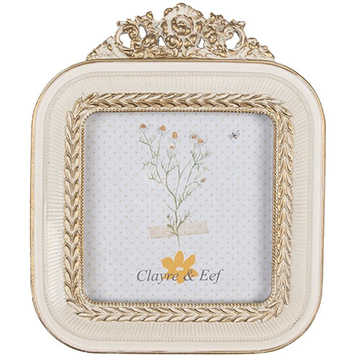 Clayre & Eef 2F1059 Fotolijst 11x2x13 cm / 9x9 cm Witgoudkleurig