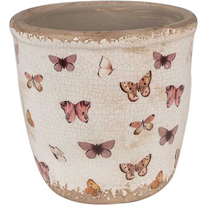 Clayre & Eef 6CE1661M Decoratie Bloempot Ø 15x14 cm Beige Roze