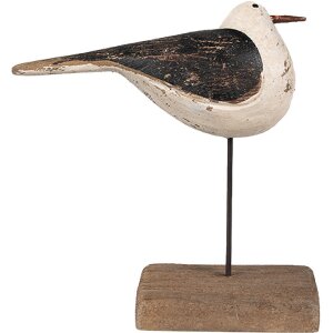 Clayre & Eef 6H2343 Decoratie Vogel 12x5x13 cm Wit Zwart