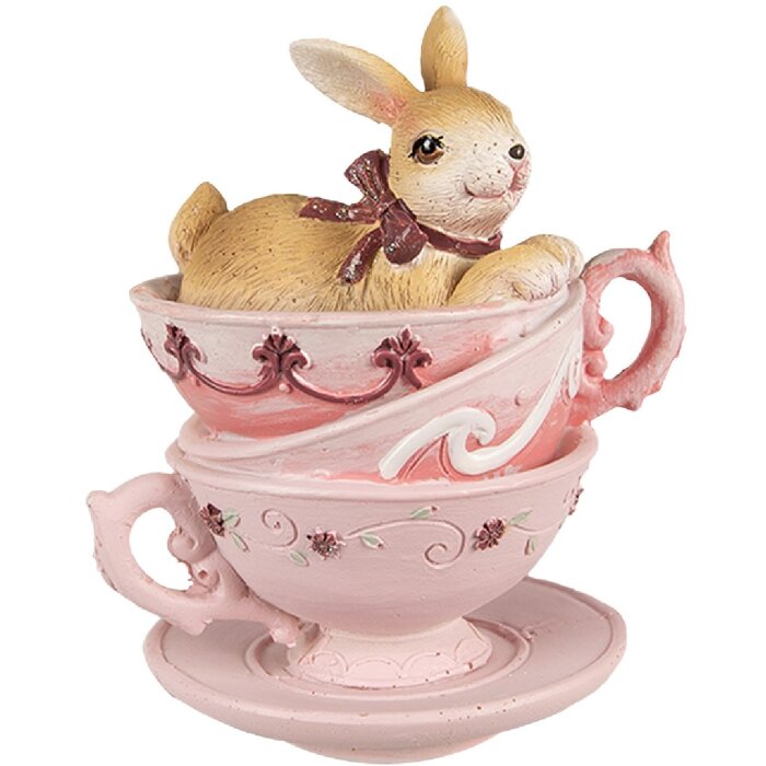 Clayre & Eef 6PR4985 Decoratieve Konijnenbekers 9x7x10 cm Bruin Roze