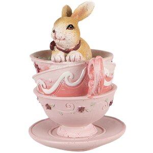 Clayre & Eef 6PR4985 Decoratieve Konijnenbekers 9x7x10 cm Bruin Roze