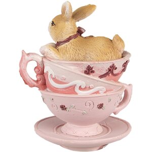 Clayre & Eef 6PR4985 Decoratieve Konijnenbekers 9x7x10 cm Bruin Roze