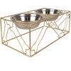 Clayre & Eef 6Y5431 Voerbak Goudkleurig 38x20x14cm 2x500ml