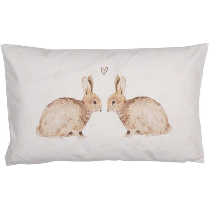 Clayre & Eef BSLC36 Kussenhoes Wit Bruin 30x50 cm Bunny Motief Polyester