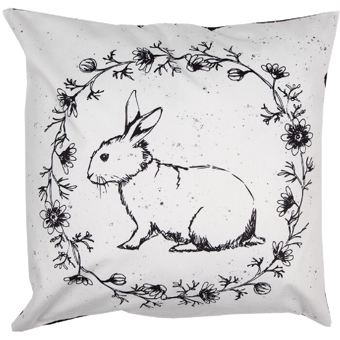Clayre & Eef DR23 Kussenhoes Wit Zwart 45x45 cm