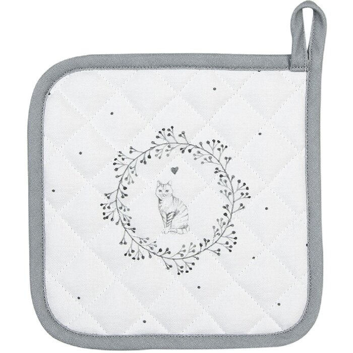 Clayre & Eef LGC45 Pannenlap Kat Motief 20x20cm Wit Grijs