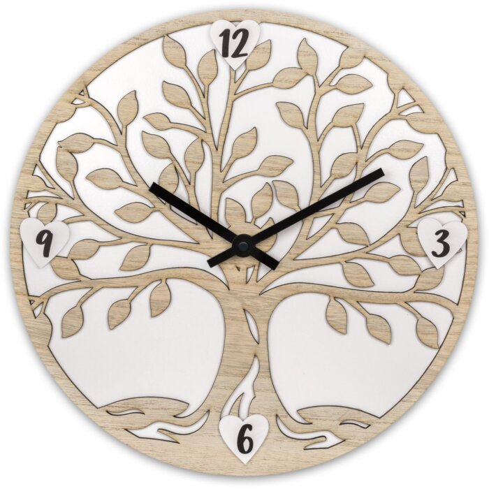 ZEP Vita wandklok houten boom design naturel wit 30cm