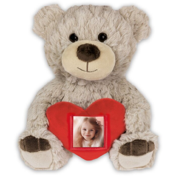 Teddy hart fotolijst crème 3,5x4,5 cm 23 cm hoog cadeau pluche figuur