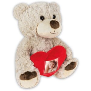 Teddy hart fotolijst crème 3,5x4,5 cm 23 cm hoog cadeau pluche figuur