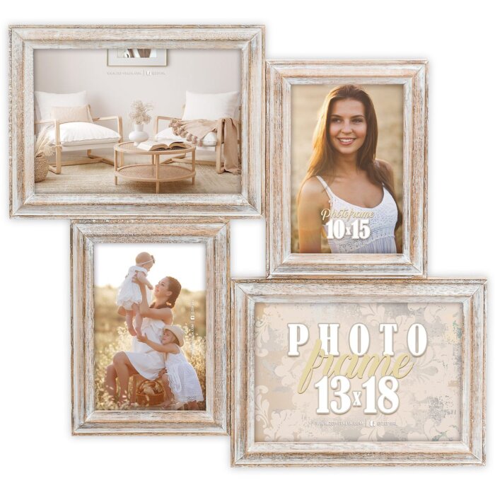 ZEP Gallery fotolijst Rosel naturel houten lijst 39x37 cm 4 fotos 10x15 13x18 cm