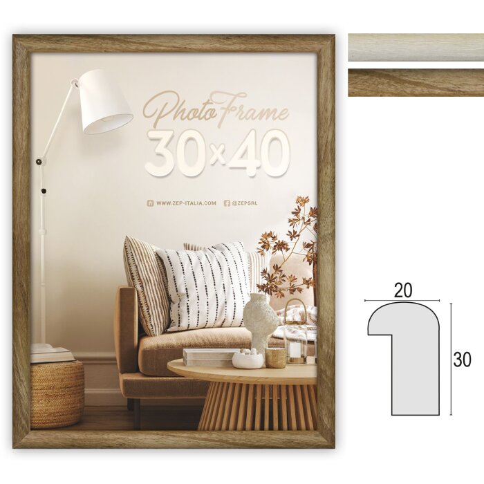 ZEP fotolijst Genova MDF houtlook helder glas bruin wit 20x30 cm tot 50x70 cm